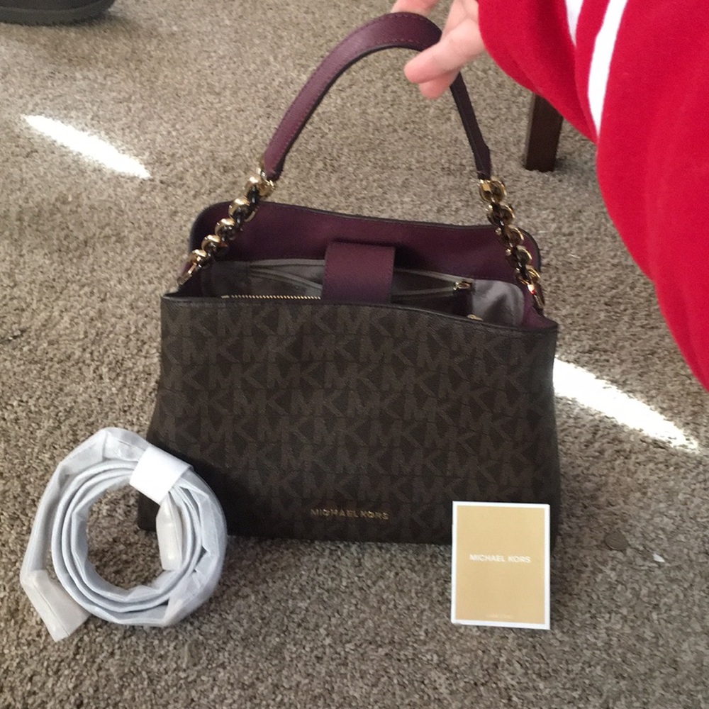 Michael Kors plum and brown signature tote